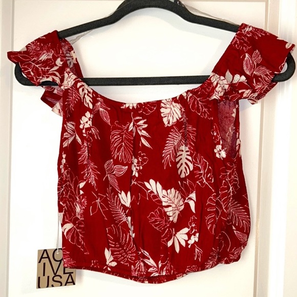 NWT Active USA 2 Piece Set Top & Skirt- Red with White floral- Size Small - Picture 7 of 11
